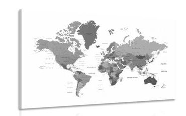 CANVAS PRINT WORLD MAP IN BLACK AND WHITE - PICTURES OF MAPS - PICTURES