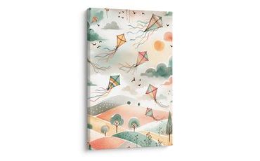 OBRAZ PASTELOVÁ KRAJINA S DRAKY NA OBLOZE - DĚTSKÉ OBRAZY - OBRAZY