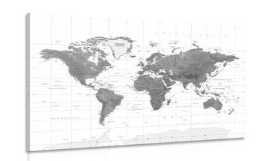 KÉP CSODÁS VILÁGTÉRKÉP FEKETE FEHÉRBEN - TÉRKÉPES KÉPEK - KÉPEK