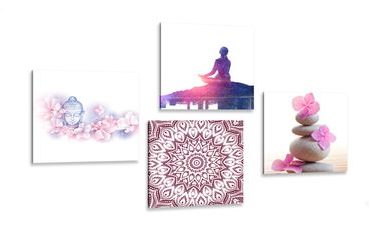 IMPRESSION SUR TOILE ENSEMBLE FENG SHUI DANS UN DESIGN ROSE - ASSEMBLAGES DE PEINTURES SUR TOILE - IMPRESSION SUR TOILE