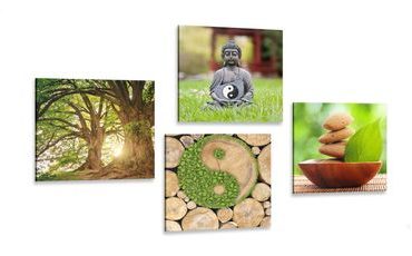 Set of pictures Feng Shui in green design