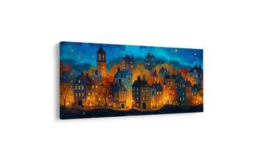 OBRAZ MĚSTO POD HVĚZDAMI - BAREVNÉ DOMY - OBRAZY