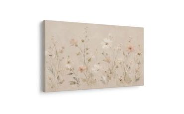 TABLEAU SUR TOILE – FLEURS PASTEL DANS UN PRÉ - TABLEAUX DE FLEURS - TABLEAUX