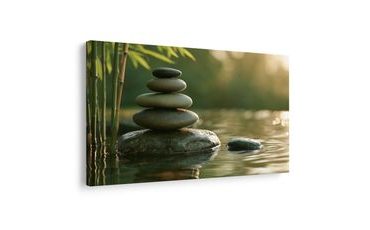TABLEAU SUR TOILE – PIERRES ZEN SUR L’EAU CALME - TABLEAUX ZEN - TABLEAUX