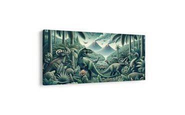 OBRAZ PREHISTORYCZNY ŚWIAT DINOZAURÓW W DŻUNGLI - DZIECIĘCE OBRAZY ZWIERZĄTKA - OBRAZY