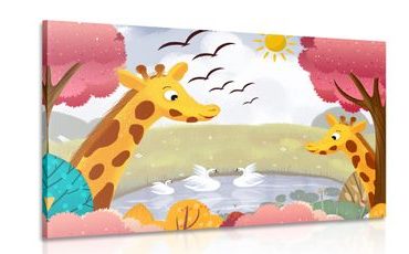 QUADRO DI UNA GIRAFFA IN UNO STAGNO - QUADRI PER BAMBINI - QUADRI