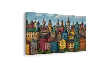 OBRAZ BAREVNÉ MĚSTSKÉ PANORAMA - BAREVNÉ DOMY - OBRAZY
