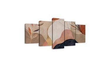 5-TEILIGES WANDBILD ABSTRAKTE BLÄTTER IN ERDTÖNEN - WANDBILDER ABSTRAKTE FORMEN - BILDER