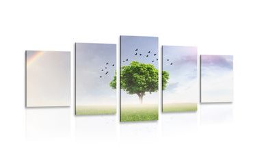 5-TEILIGES WANDBILD ALLEINSTEHENDER BAUM AUF DER WIESE - BILDER VON NATUR UND LANDSCHAFT - BILDER