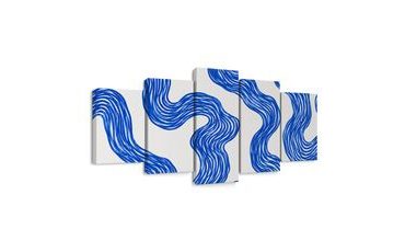 5-TEILIGES WANDBILD BLAUE GESCHWUNGENE LINIEN - WANDBILDER ABSTRAKTE FORMEN - BILDER