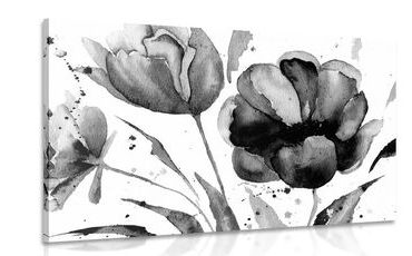 IMPRESSION SUR TOILE BELLES TULIPES DANS UN DESIGN ORIGINAL EN NOIR ET BLANC - IMPRESSIONS SUR TOILE NOIR ET BLANC - IMPRESSION SUR TOILE