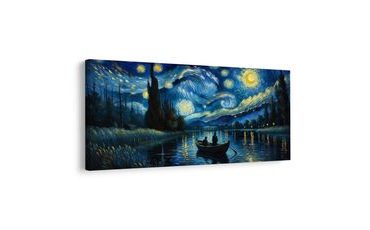 TABLEAU SUR TOILE – NUIT ÉTOILÉE AU BORD DE LA RIVIÈRE - TABLEAUX DE LA NATURE ET DES PAYSAGES - TABLEAUX