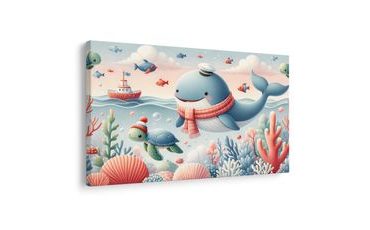 OBRAZ KAPITÁN VELRYBA A ŽELVA - DĚTSKÉ OBRAZY ZVÍŘÁTKA - OBRAZY