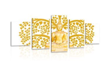 5-TEILIGES WANDBILD BUDDHA MIT DEM BAUM DES LEBENS - BILDER MIT FENG SHUI-MOTIVEN - BILDER