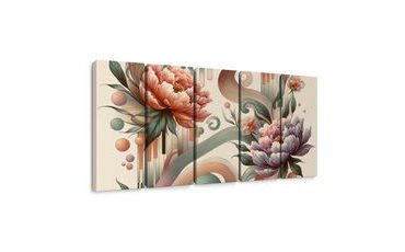 5-DÍLNÝ OBRAZ UMĚLECKÉ KŘIVKY A KVĚTY - OBRAZY KVĚTŮ - OBRAZY
