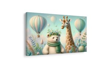 WANDBILD TEDDYBÄR UND GIRAFFE - KINDERBILDER TIERE - BILDER