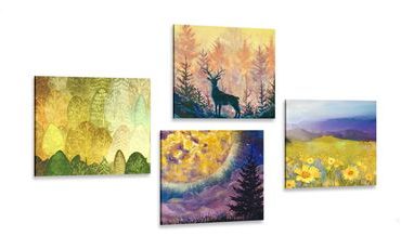 SET OBRAZŮ PŘÍBĚH JELENA V IMITACI OLEJOMALBY - SESTAVY OBRAZŮ - OBRAZY