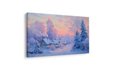 OBRAZ VÁNOČNÍ VESNIČKA ZA SOUMRAKU - VÁNOČNÍ A ZIMNÍ OBRAZY - OBRAZY