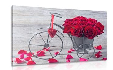 TABLEAU SUR TOILE – VÉLO PLEIN DE ROSES - TABLEAUX DE FLEURS - TABLEAUX