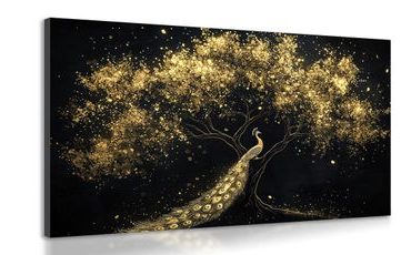 OBRAZ ZLATÝ PÁV NA STROMĚ - OBRAZY PÁVI - OBRAZY