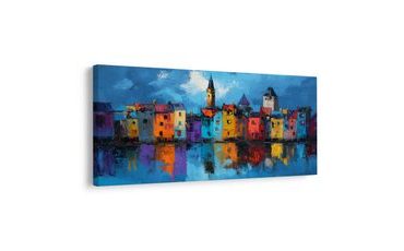 OBRAZ KOUZLO VEČERNÍHO MĚSTA - BAREVNÉ DOMY - OBRAZY