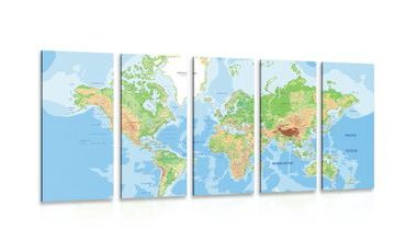 IMPRESSION SUR TOILE EN 5 PARTIES CARTE DU MONDE CLASSIQUE - CARTES D'IMPRESSIONS SUR TOILE - IMPRESSION SUR TOILE