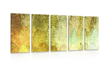 5-DÍLNÝ OBRAZ ZAJÍMAVÉ ZELENÉ ASYMETRICKÉ STROMY - OBRAZY PŘÍRODY A KRAJINY - OBRAZY