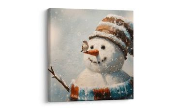 VÁNOČNÍ OBRAZ SNĚHULÁK A PŘÍTEL VRABEC - VÁNOČNÍ A ZIMNÍ OBRAZY - OBRAZY