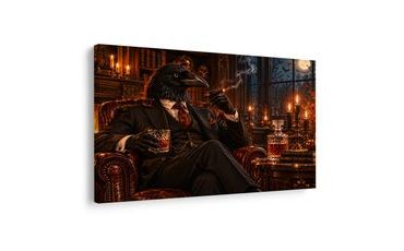 QUADRO SU TELA – GENTILUOMO CORVO CON SIGARO - QUADRI HALLOWEEN E HORROR - STAMPE E QUADRI