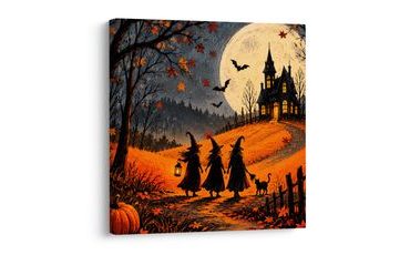 QUADRO SU TELA – SENTIERO DI HALLOWEEN VERSO LA CASA OSCURA - QUADRI HALLOWEEN E HORROR - STAMPE E QUADRI