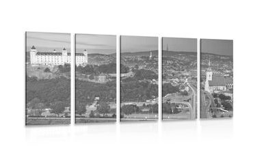 5-PIECE CANVAS PRINT EVENING IN BRATISLAVA IN BLACK AND WHITE - BLACK AND WHITE PICTURES - PICTURES