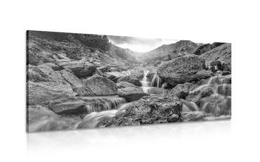 CANVAS PRINT HIGH MOUNTAIN WATERFALLS IN BLACK AND WHITE - BLACK AND WHITE PICTURES - PICTURES