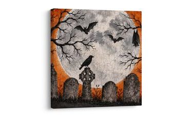 WANDBILD RABE UND FLEDERMÄUSE ÜBER GRÄBERN - HALLOWEEN- UND HORROR-BILDER - BILDER
