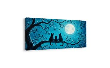 WANDBILD NÄCHTLICHE KATZEN IN BLAU - HALLOWEEN- UND HORROR-BILDER - BILDER