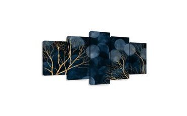 TABLEAU EN 5 PARTIES – BRANCHES DORÉES DANS LA NUIT - TABLEAUX ARBRES ET FEUILLES - TABLEAUX