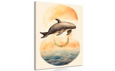 CANVAS PRINT DREAMY WHALE IN THE SUNSET - DREAMY LITTLE ANIMALS - PICTURES