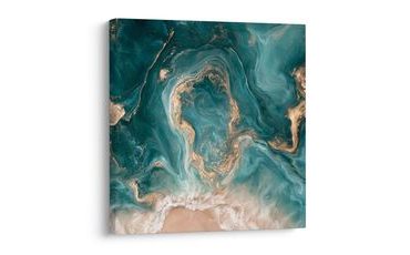 TABLEAU SUR TOILE – VAGUES MARBRÉES EN TURQUOISE - TABLEAUX DE LA MER ET DE LA PLAGE - TABLEAUX