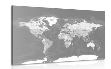 CANVAS PRINT DETAILED MODERN MAP IN BLACK AND WHITE - PICTURES OF MAPS - PICTURES