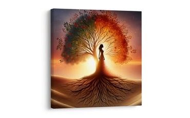 WANDBILD SONNENUNTERGANG UND LEBENSBAUM - BILDER BÄUME DES LEBENS - BILDER