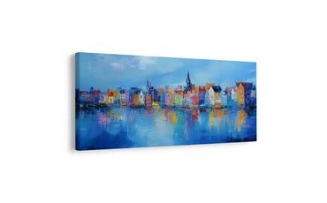 OBRAZ BAREVNÉ MĚSTO U ŘEKY - BAREVNÉ DOMY - OBRAZY