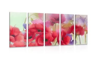 5-PIECE CANVAS PRINT BEAUTIFUL SKETCHED POPPIES - PICTURES FLOWERS - PICTURES