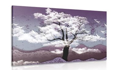 WANDBILD MIT WOLKEN BEDECKTER BAUM - BILDER VON NATUR UND LANDSCHAFT - BILDER