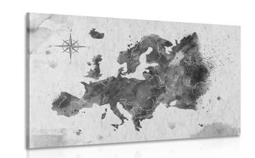 OBRAZ RETRO MAPA EUROPY W WERSJI CZARNO-BIAŁEJ - OBRAZY MAPY - OBRAZY