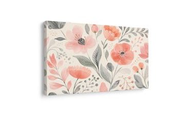 TABLEAU SUR TOILE – FLEURS CORAIL DÉLICATES ET FEUILLAGE - TABLEAUX DE FLEURS - TABLEAUX