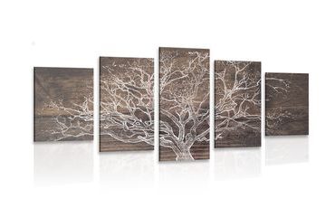 5-delna slika krošnja drevesa na leseni podlagi