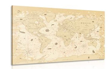 TABLEAU SUR TOILE – CARTE EN NUANCES DE BEIGE - CARTES MURALES - TABLEAUX