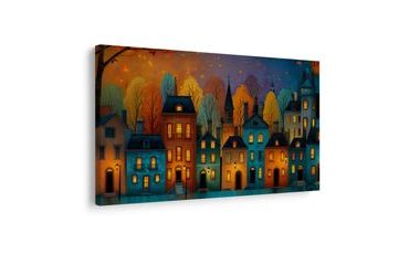 OBRAZ PODZIMNÍ VEČER V ULICÍCH - BAREVNÉ DOMY - OBRAZY