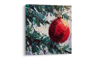 VÁNOČNÍ OBRAZ ČERVENÁ BAŇKA A VĚTVIČKY - VÁNOČNÍ A ZIMNÍ OBRAZY - OBRAZY