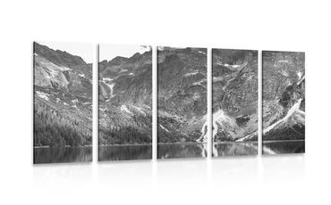 5-PIECE CANVAS PRINT SEA EYE IN THE TATRAS IN BLACK AND WHITE - BLACK AND WHITE PICTURES - PICTURES