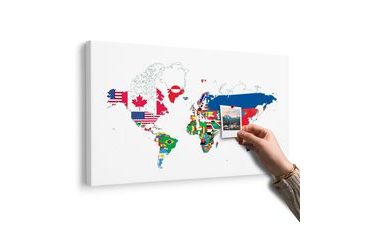 OBRAZ NA KORKU MAPA SVĚTA S VLAJKAMI S BÍLÝM POZADÍM - OBRAZY NA KORKU - OBRAZY